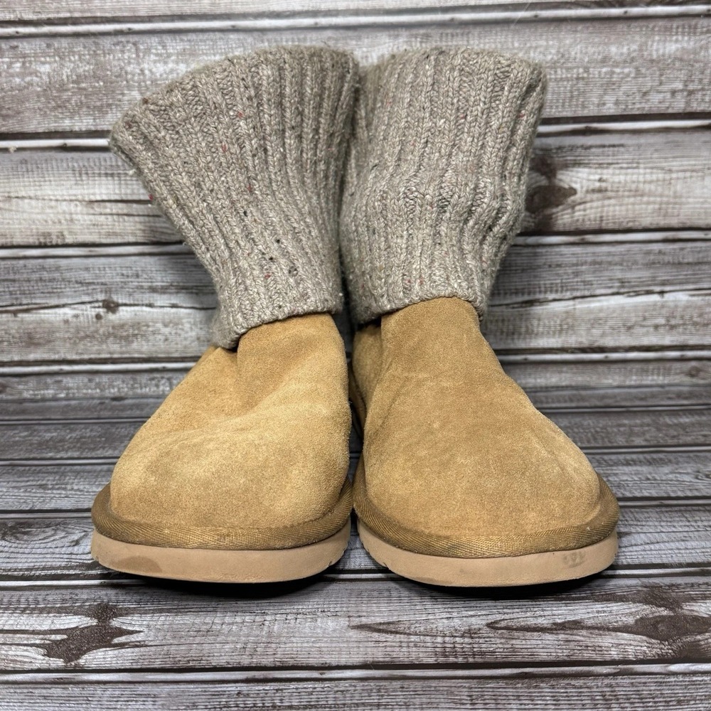UGG Australia Cambridge Boots Suede Knit Sweater Cuff Chestnut Brown 1003175